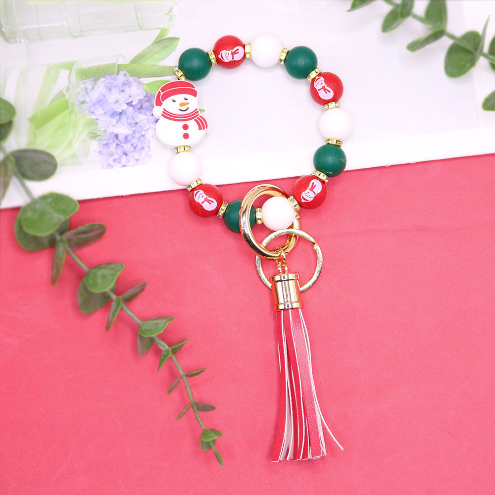 Wholesale 10PCS Christmas Silicone Beaded Wrist Keychain
